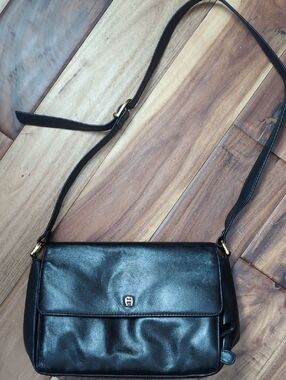 Etienne Aigner Black Leather Crossbody with Gold Hardware